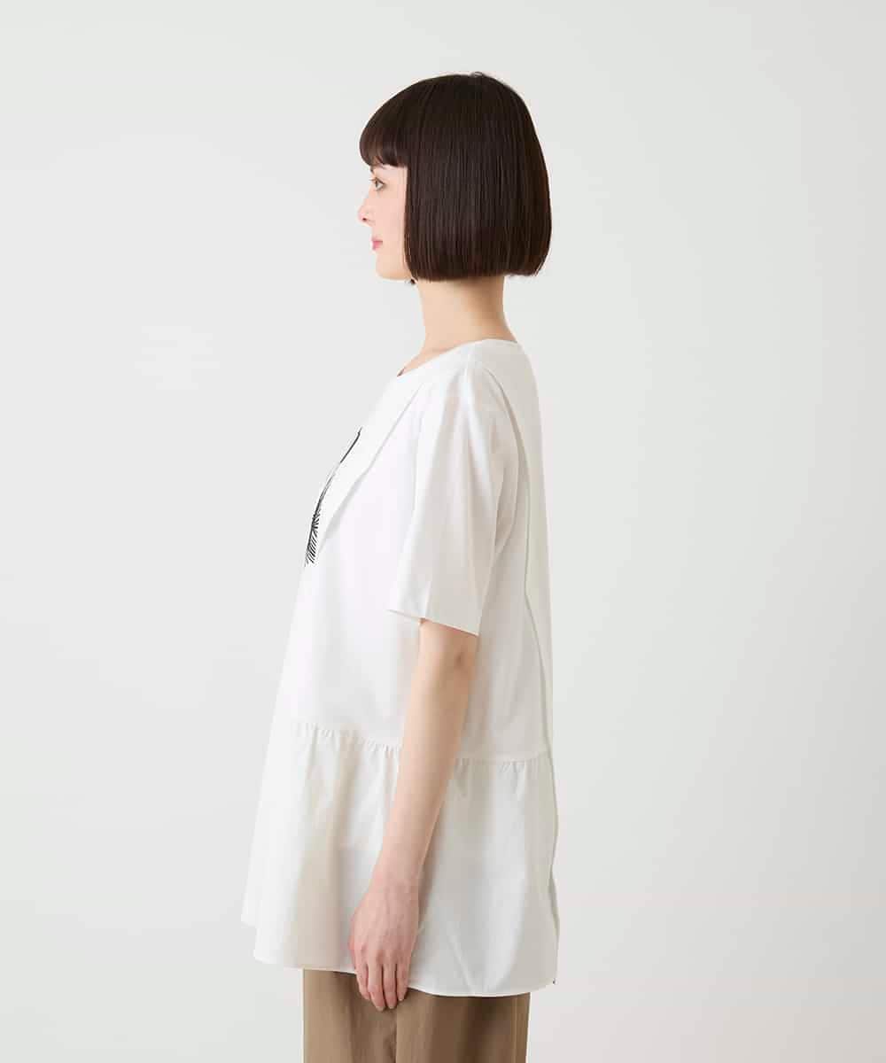 RBKIE12210 HIROKO BIS(ヒロコ ビス) 【接触冷感】刺繍モチーフアシンメトリーチュニックTシャツ /洗える ホワイト