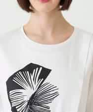 RBKIE12210 HIROKO BIS(ヒロコ ビス) 【接触冷感】刺繍モチーフアシンメトリーチュニックTシャツ /洗える ホワイト