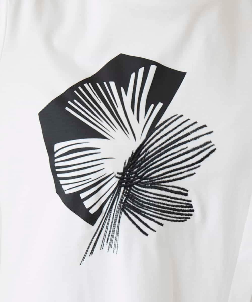 RBKIE12210 HIROKO BIS(ヒロコ ビス) 【接触冷感】刺繍モチーフアシンメトリーチュニックTシャツ /洗える ホワイト