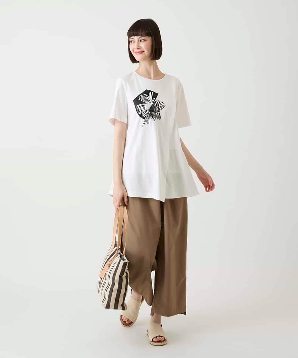 RBKIE12210 HIROKO BIS(ヒロコ ビス) 【接触冷感】刺繍モチーフアシンメトリーチュニックTシャツ /洗える ホワイト