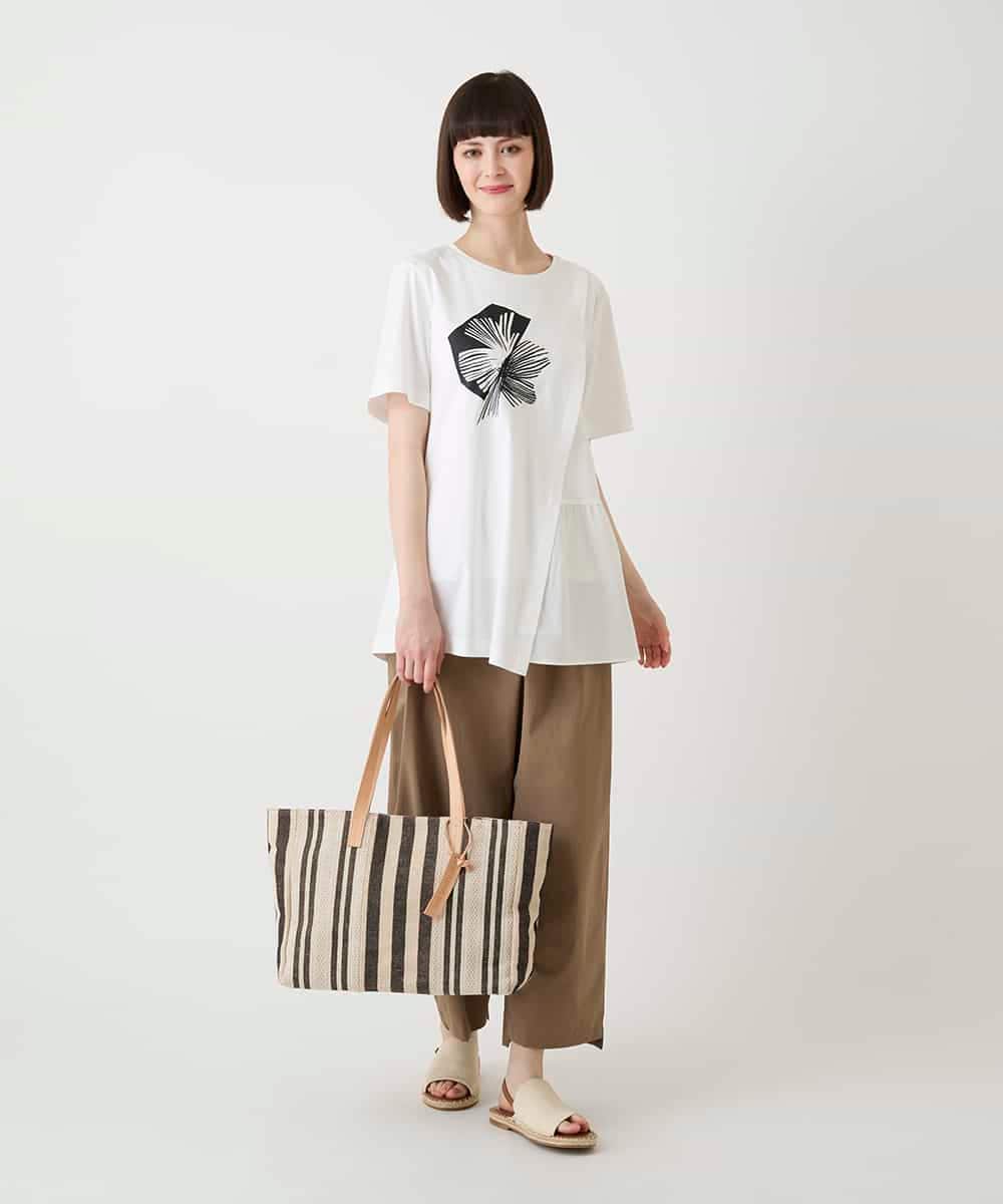 RBKIE12210 HIROKO BIS(ヒロコ ビス) 【接触冷感】刺繍モチーフアシンメトリーチュニックTシャツ /洗える ホワイト