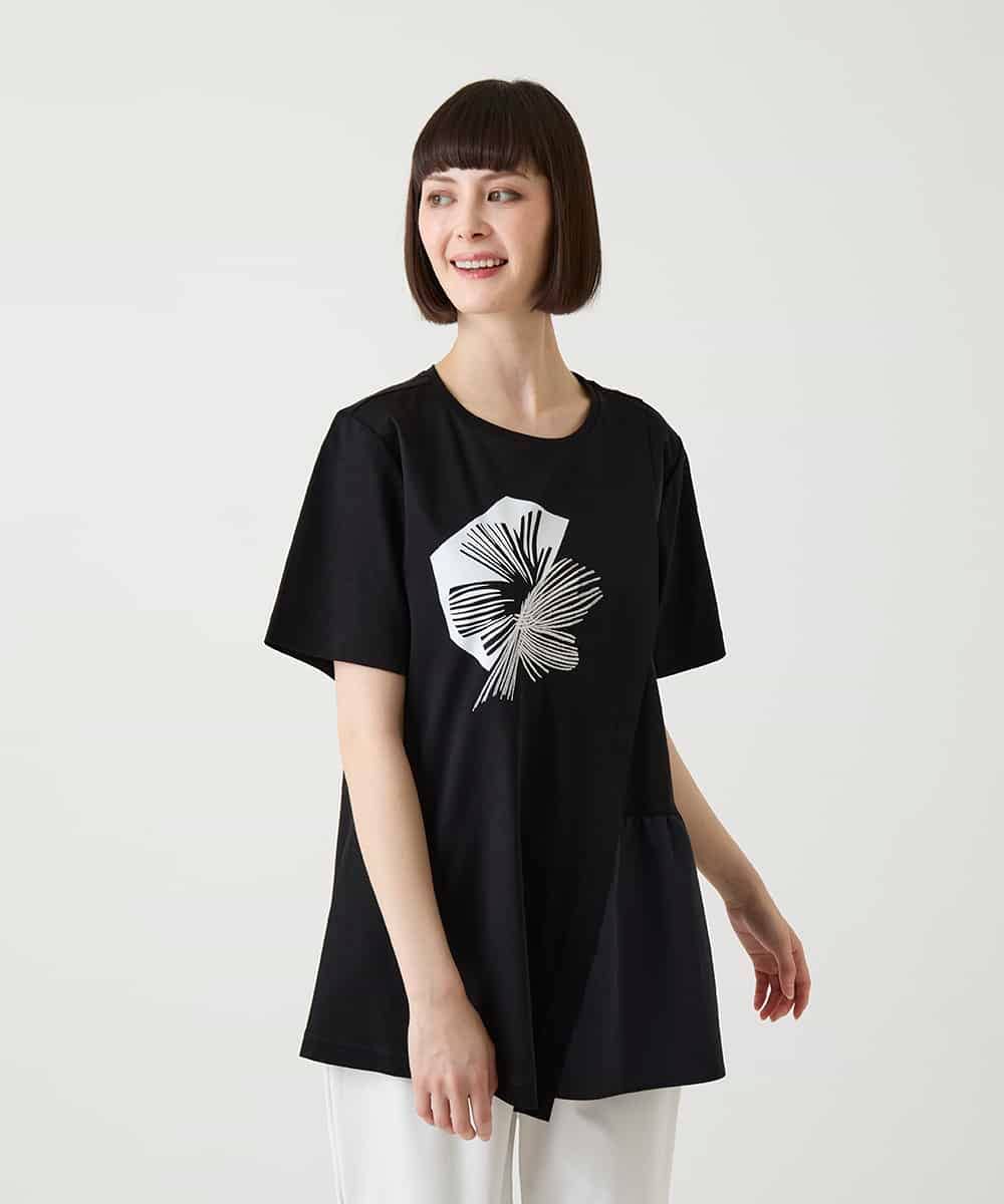 RBKIE12210 HIROKO BIS(ヒロコ ビス) 【接触冷感】刺繍モチーフアシンメトリーチュニックTシャツ /洗える ホワイト