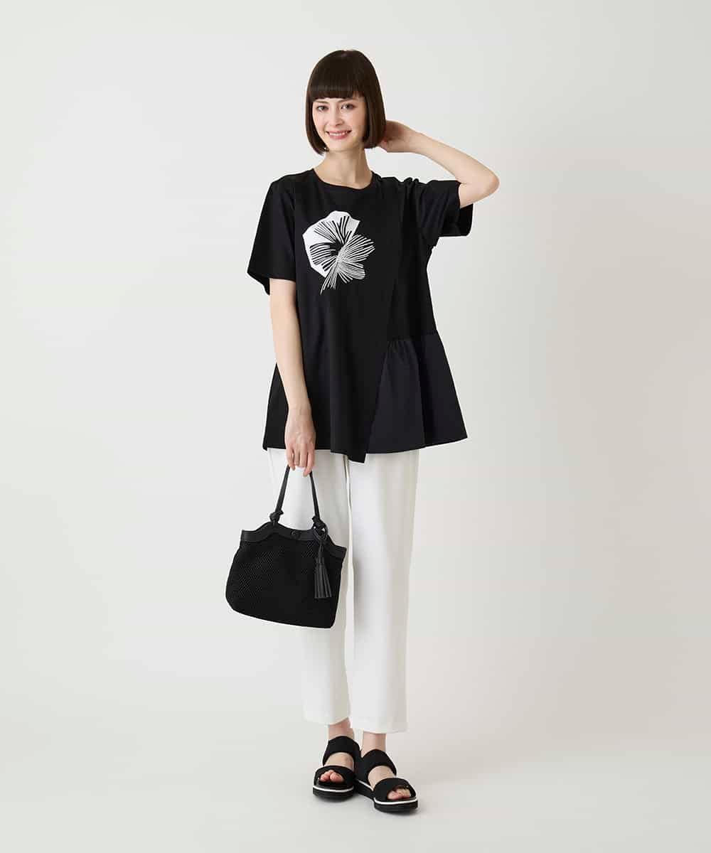 RBKIE12210 HIROKO BIS(ヒロコ ビス) 【接触冷感】刺繍モチーフアシンメトリーチュニックTシャツ /洗える ホワイト