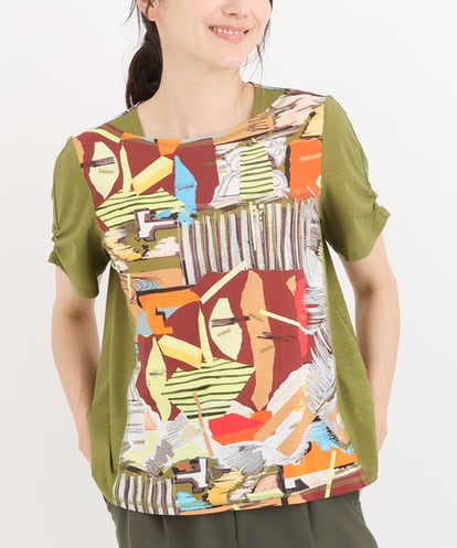 RBKIT03180 HIROKO BIS 【洗える】切り替えデザインアートプリントTシャツ