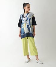 RBKJB11270 HIROKO BIS(ヒロコ ビス) アートプリント切り替えデザインチュニック /洗える ブルー