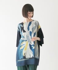 RBKJB11270 HIROKO BIS(ヒロコ ビス) アートプリント切り替えデザインチュニック /洗える ブルー