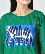 RBKJD05240 HIROKO BIS(ヒロコ ビス) シマウマプリントプリーツデザインTシャツ グリーン