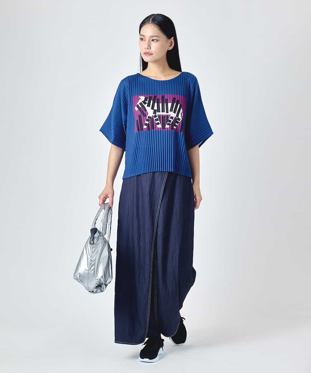 RBKJD05240 HIROKO BIS(ヒロコ ビス) シマウマプリントプリーツデザインTシャツ グリーン