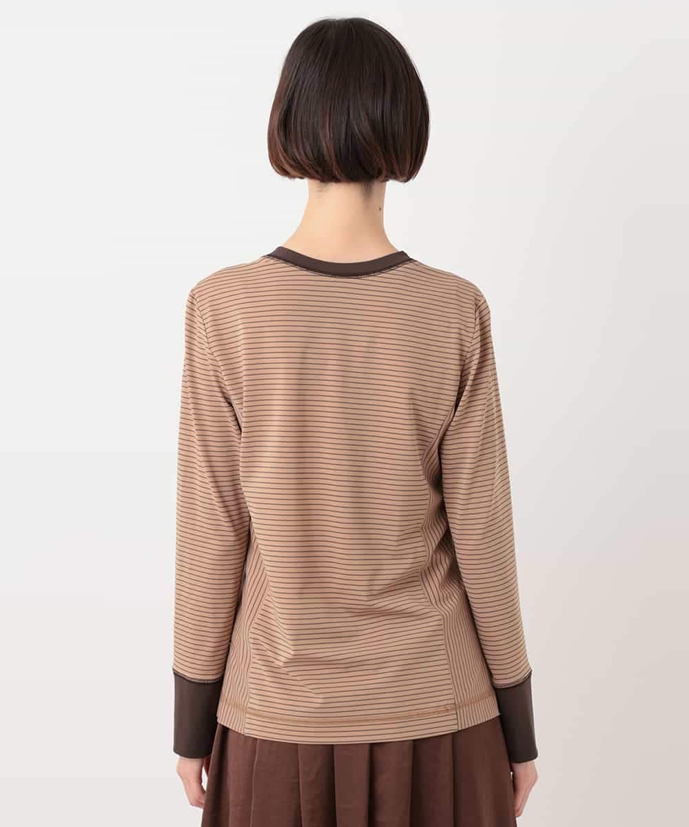 RBKJS02230 HIROKO BIS(ヒロコ ビス) 【洗える】ドライタッチライトボーダーカットソー ベージュ