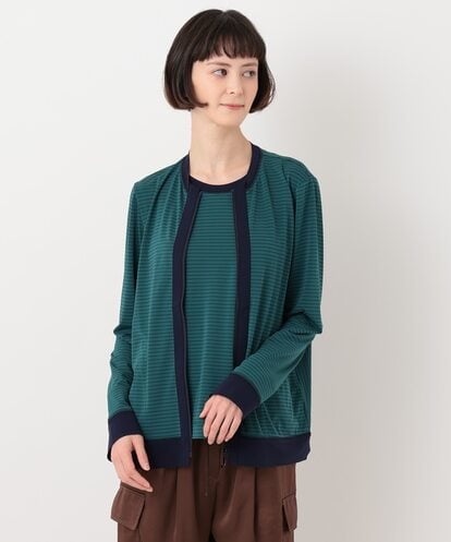 RBKJS03270 HIROKO BIS 【洗える】ドライタッチライトボーダーカーディガン