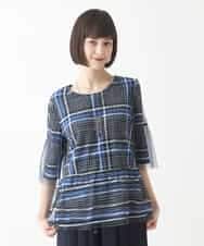 RBKJV03290 HIROKO BIS(ヒロコ ビス) ボーダー×ストライプ ジョイントレイヤードトップ /洗濯機で洗える ネイビー