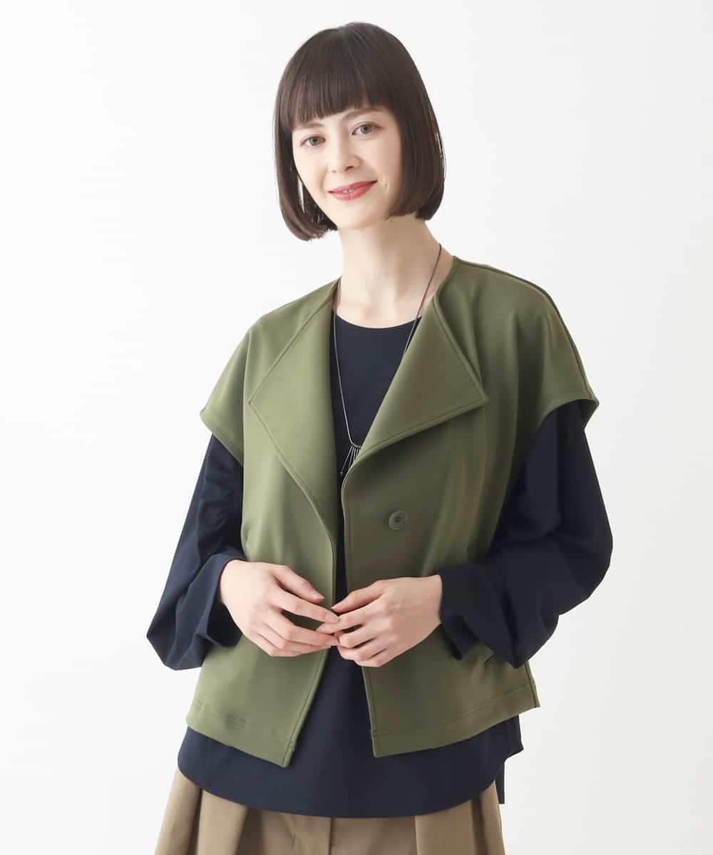 RBKJW13270 HIROKO BIS(ヒロコ ビス) バック配色リブダンボールニットジレ /洗える カーキ