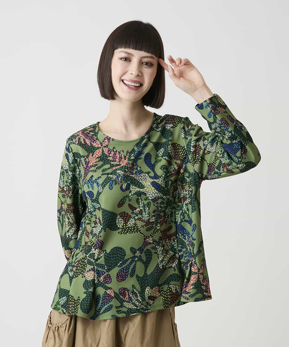 RBKLE19260 HIROKO BIS(ヒロコ ビス) ボタニカルプリントダンボールカットソー グリーン