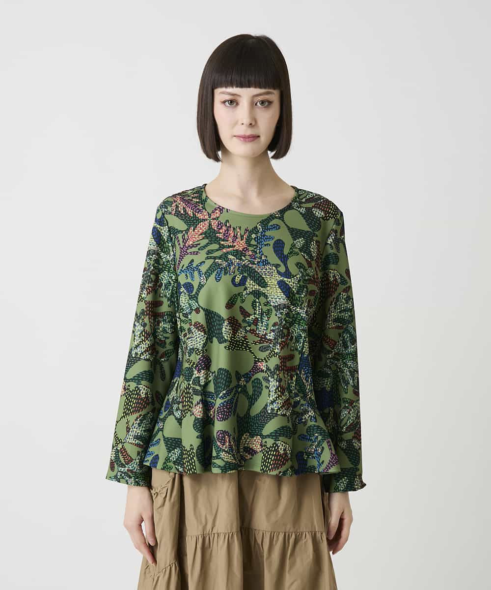 RBKLE19260 HIROKO BIS(ヒロコ ビス) ボタニカルプリントダンボールカットソー グリーン