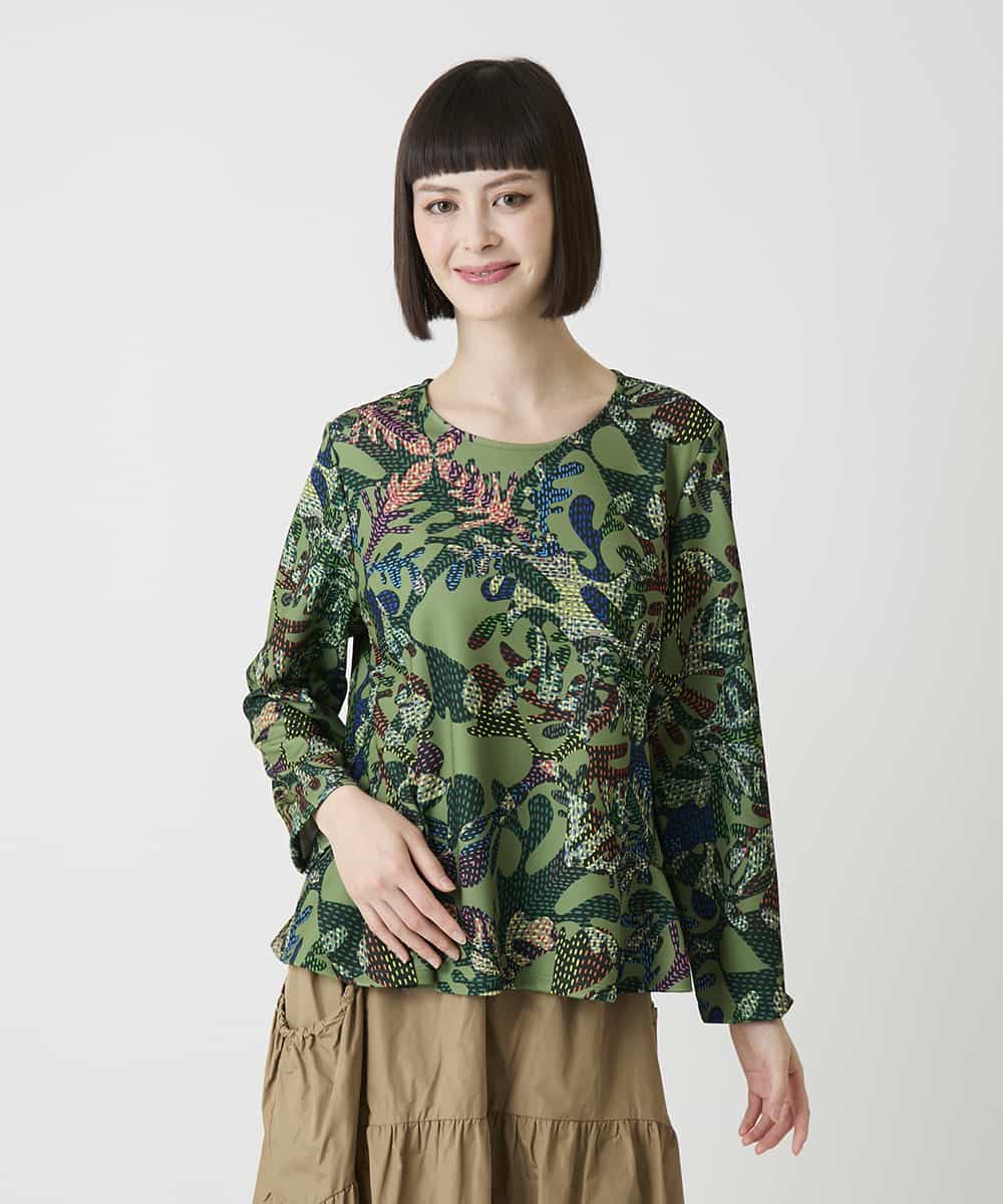 RBKLE19260 HIROKO BIS(ヒロコ ビス) ボタニカルプリントダンボールカットソー グリーン