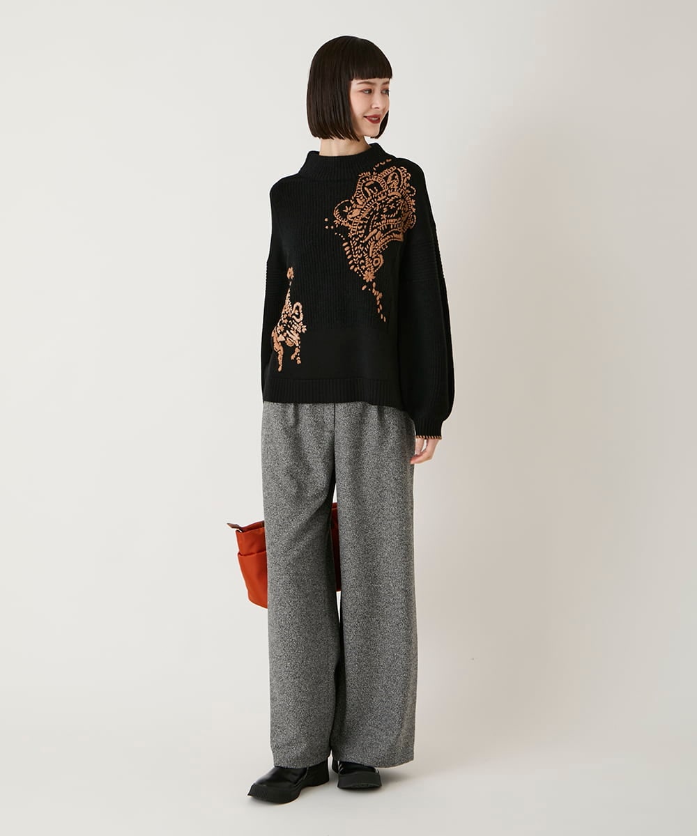 RBLAE21230 HIROKO BIS(ヒロコ ビス) ネップツイードワイドプルオンパンツ /洗える ベージュ