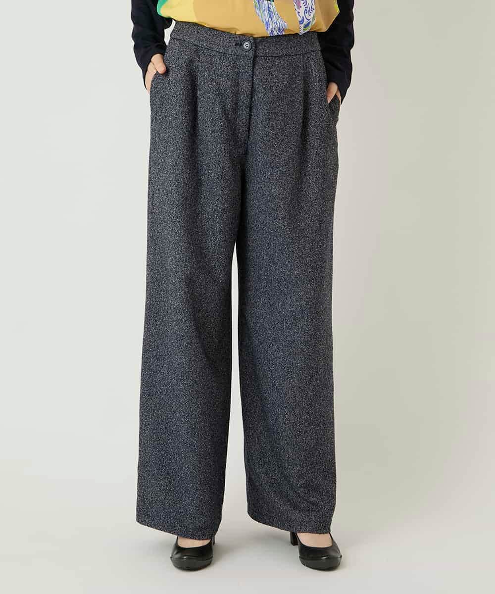 RBLAE21230 HIROKO BIS(ヒロコ ビス) ネップツイードワイドプルオンパンツ ネイビー