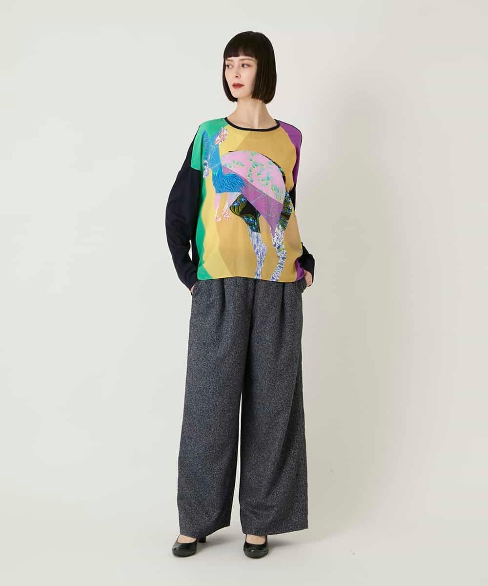 RBLAE21230 HIROKO BIS(ヒロコ ビス) ネップツイードワイドプルオンパンツ ベージュ