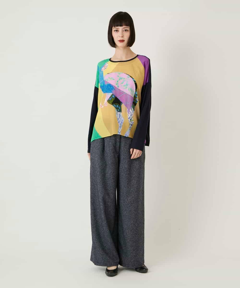 RBLAE21230 HIROKO BIS(ヒロコ ビス) ネップツイードワイドプルオンパンツ ベージュ