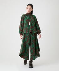 RBLAG11360 HIROKO BIS(ヒロコ ビス) 幾何プリントドレープワイドパンツ /洗濯機で洗える グリーン