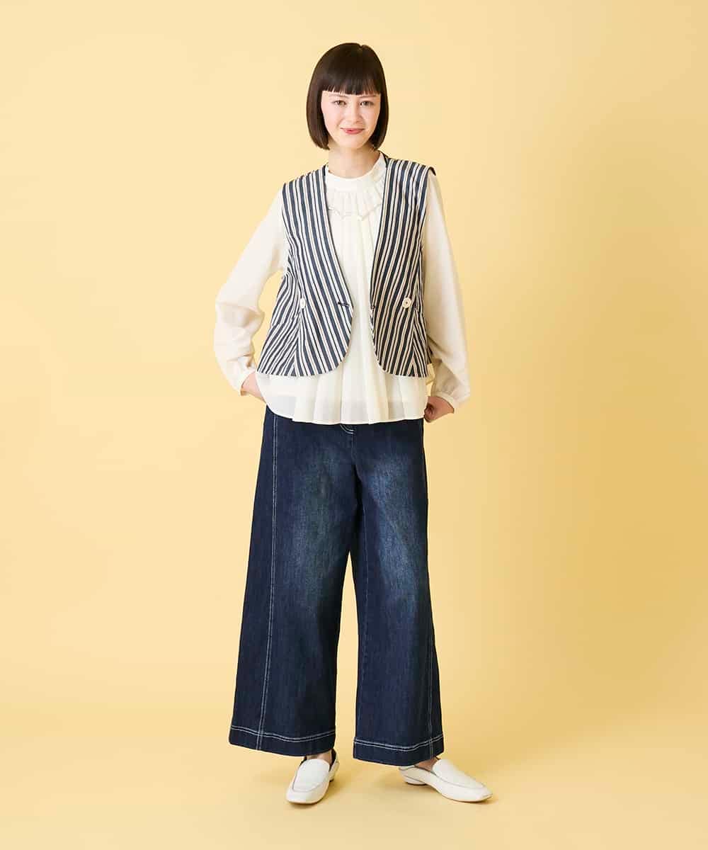 RBLED12250 HIROKO BIS(ヒロコ ビス) ステッチポイントストレッチデニムパンツ /洗濯機で洗える ネイビー