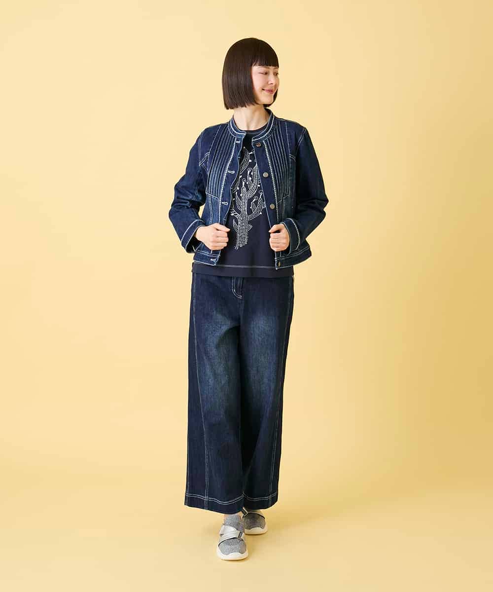 RBLED12250 HIROKO BIS(ヒロコ ビス) ステッチポイントストレッチデニムパンツ /洗濯機で洗える ネイビー