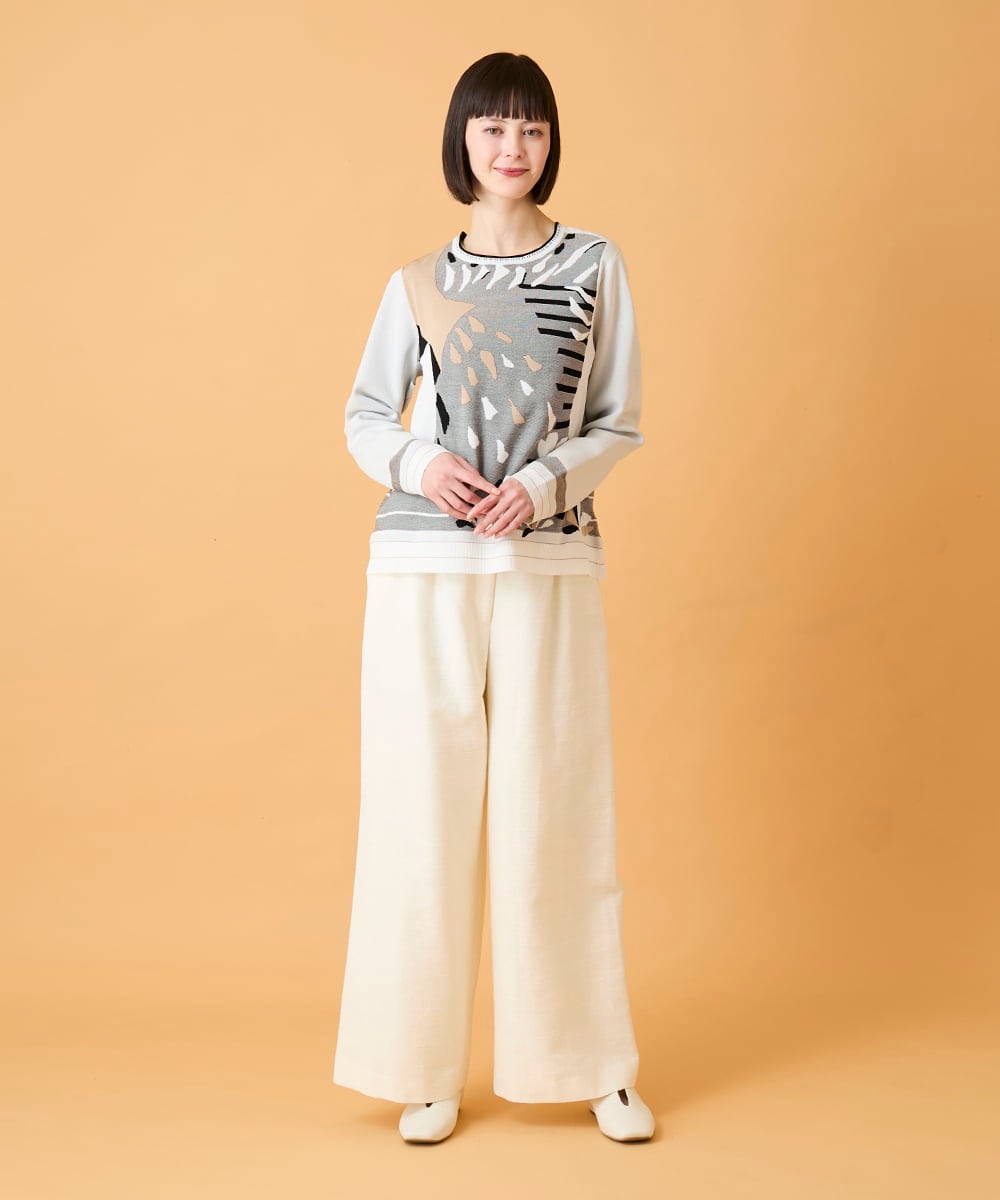 RBLED46330 HIROKO BIS(ヒロコ ビス) ジャカードストレートパンツ /洗える アイボリー