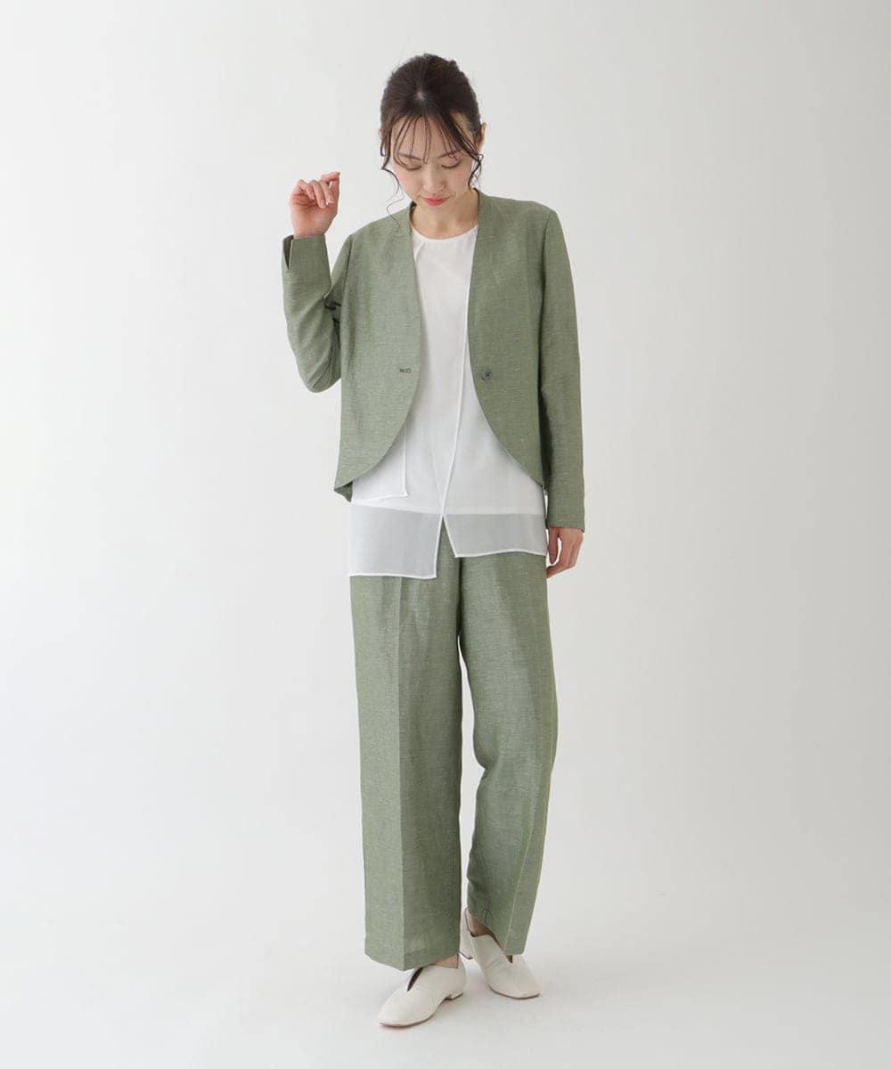 RBLFT41230 HIROKO BIS(ヒロコ ビス) センタープレス リネンワイドパンツ カーキ