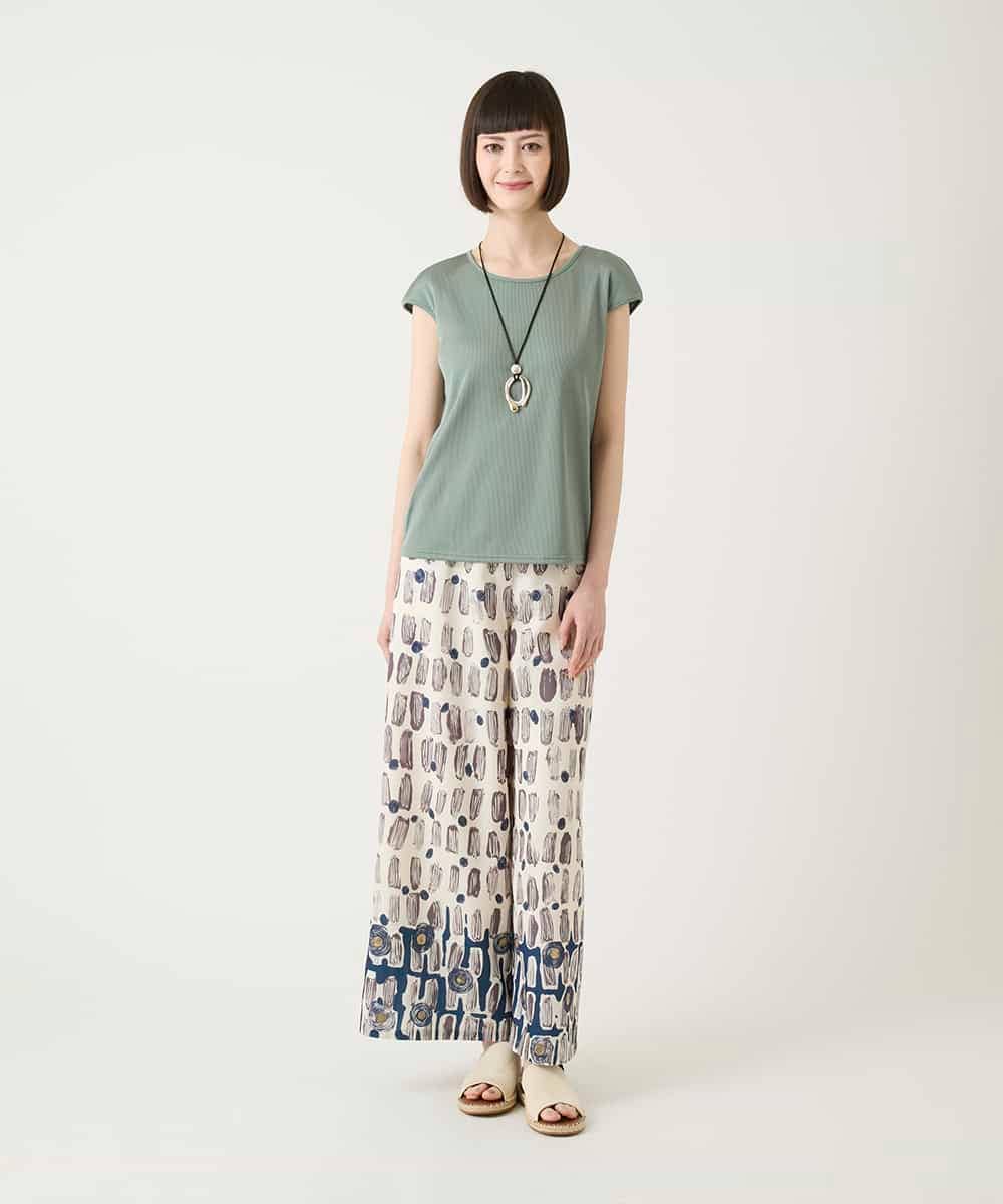 RBLGE05290 HIROKO BIS(ヒロコ ビス) エスニックモチーフスラブワイドパンツ ベージュ