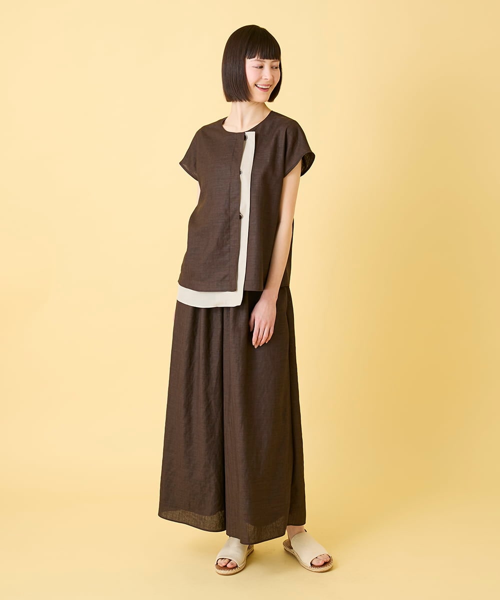 RBLGE12270 HIROKO BIS(ヒロコ ビス) 【先行予約】ウエストギャザーリネンライクワイドパンツ ブラウン