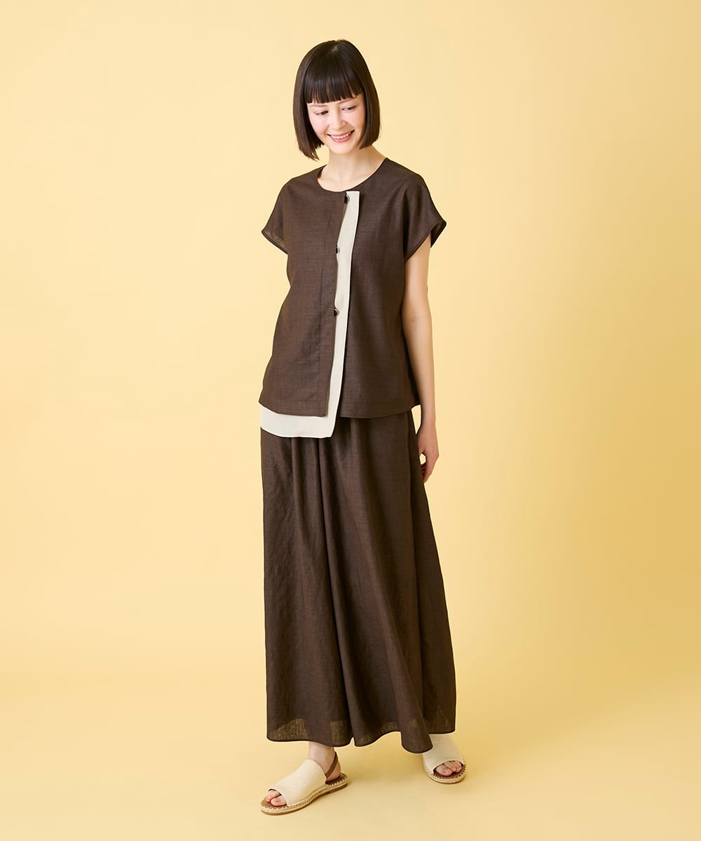 RBLGE12270 HIROKO BIS(ヒロコ ビス) 【先行予約】ウエストギャザーリネンライクワイドパンツ ブラウン