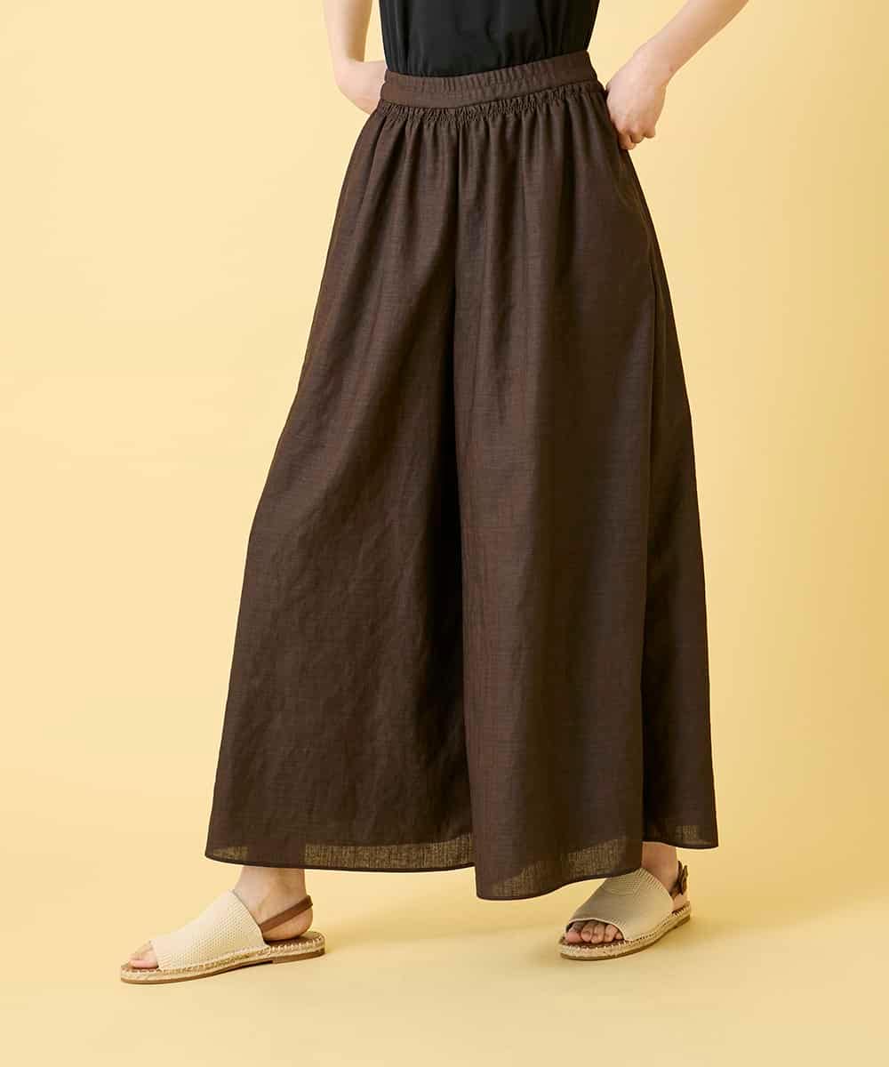RBLGE12270 HIROKO BIS(ヒロコ ビス) 【先行予約】ウエストギャザーリネンライクワイドパンツ ブラウン