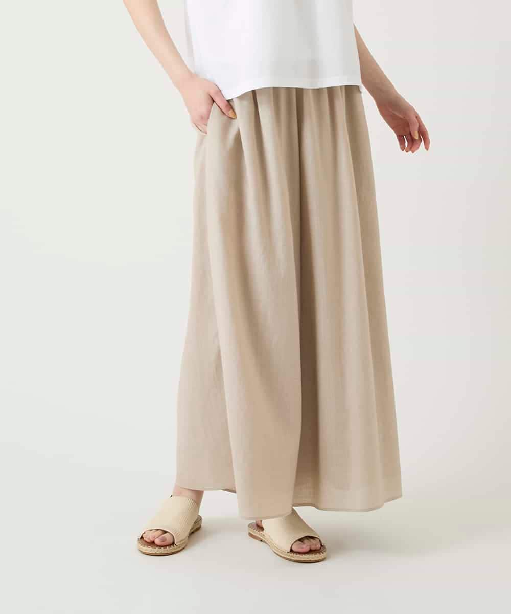 RBLGE12270 HIROKO BIS(ヒロコ ビス) ウエストギャザーリネンライクワイドパンツ ブラウン