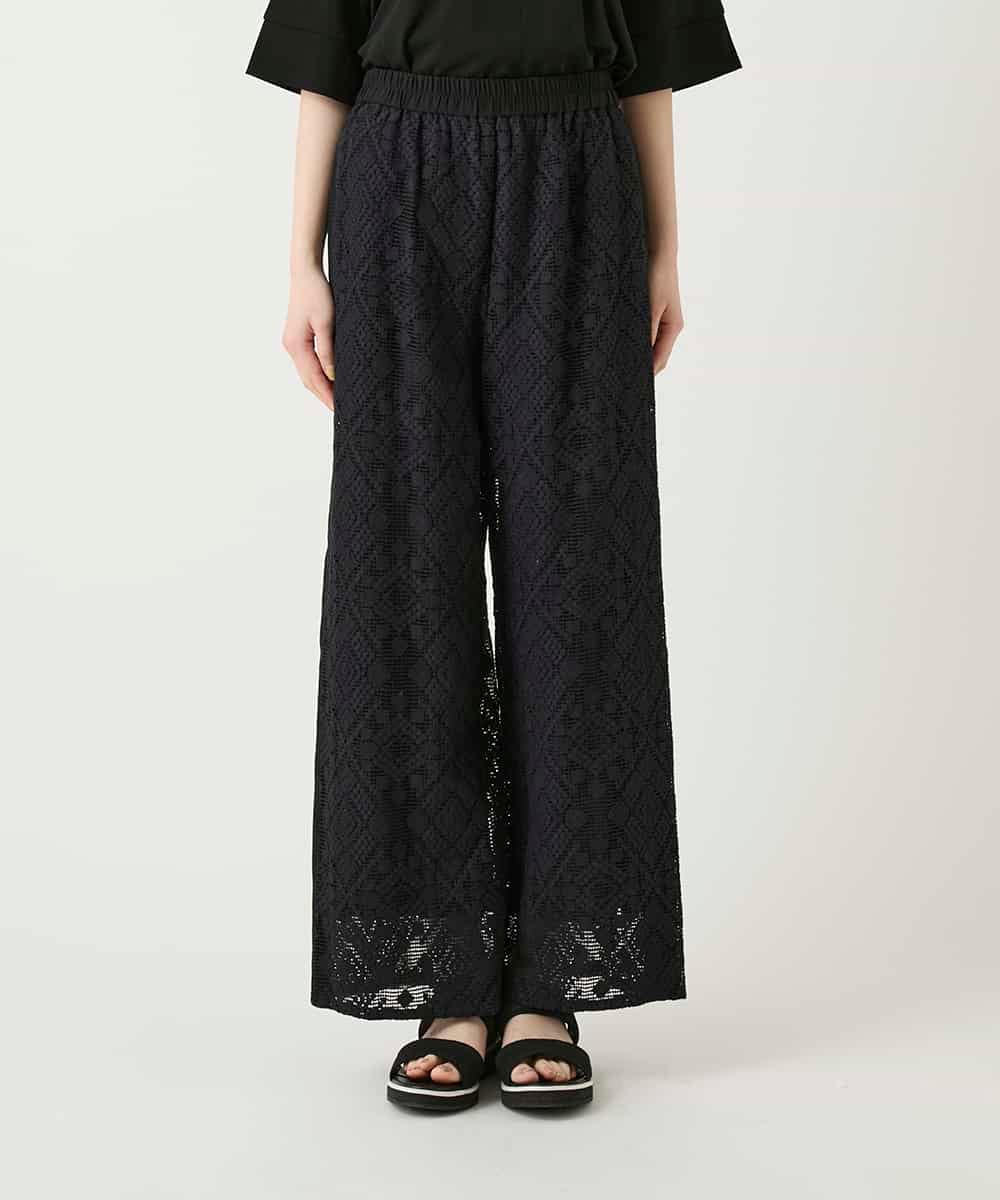 RBLGE30260 HIROKO BIS(ヒロコ ビス) ラッセルレースサイドラインフレアーパンツ ブラック