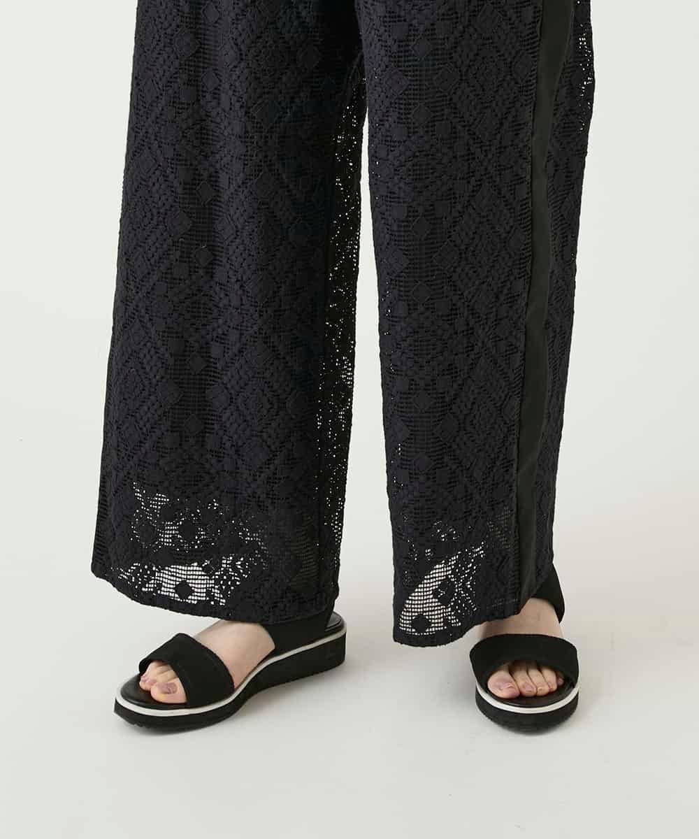 RBLGE30260 HIROKO BIS(ヒロコ ビス) ラッセルレースサイドラインフレアーパンツ ブラック