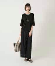 RBLGE30260 HIROKO BIS(ヒロコ ビス) ラッセルレースサイドラインフレアーパンツ ブラック