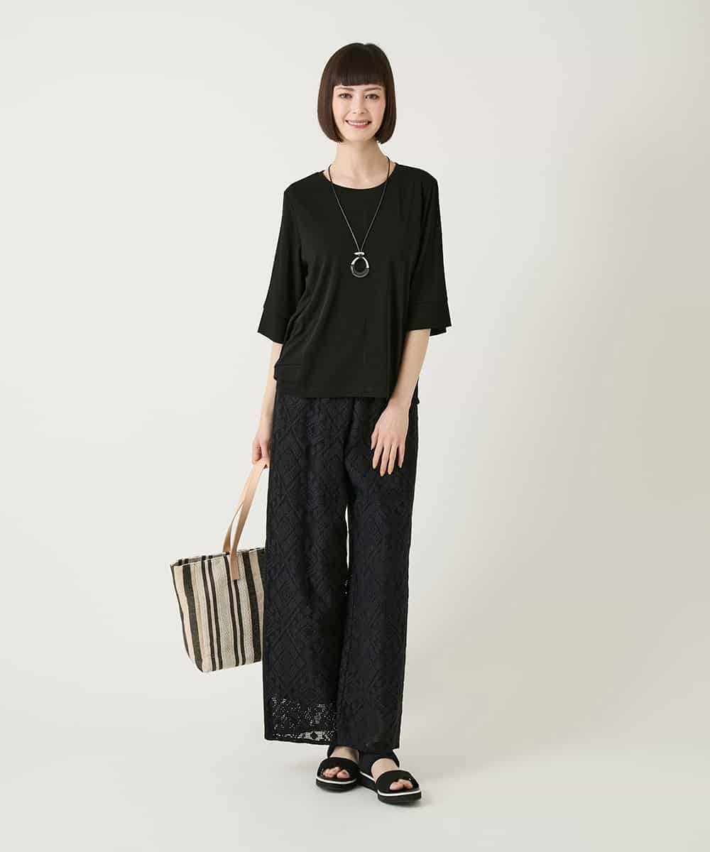 RBLGE30260 HIROKO BIS(ヒロコ ビス) ラッセルレースサイドラインフレアーパンツ ブラック