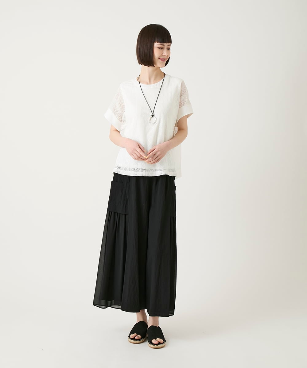 RBLGE58290 HIROKO BIS(ヒロコ ビス) 異素材ジョイントデザインワイドパンツ ネイビー