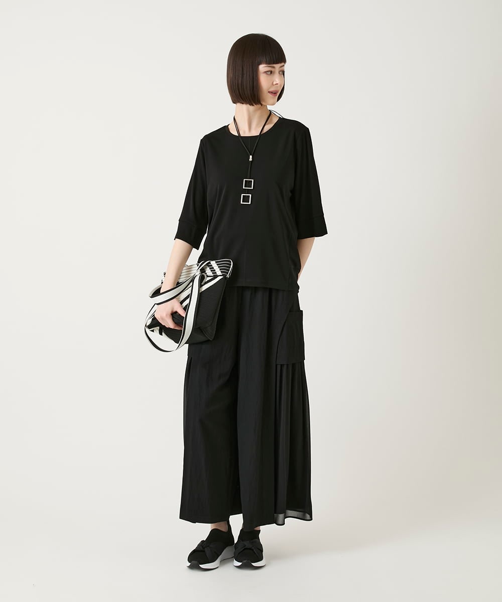 RBLGE58290 HIROKO BIS(ヒロコ ビス) 異素材ジョイントデザインワイドパンツ ネイビー