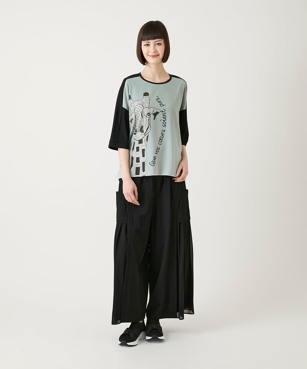 RBLGE58290 HIROKO BIS(ヒロコ ビス) 異素材ジョイントデザインワイドパンツ ネイビー