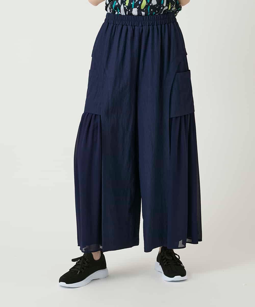 RBLGE58290 HIROKO BIS(ヒロコ ビス) 異素材ジョイントデザインワイドパンツ ネイビー