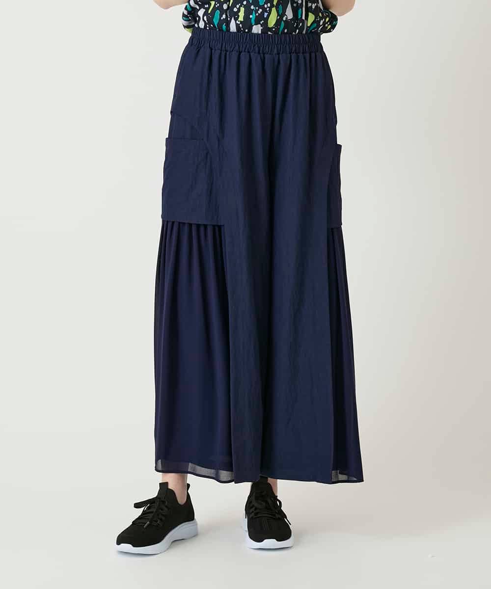 RBLGE58290 HIROKO BIS(ヒロコ ビス) 異素材ジョイントデザインワイドパンツ ネイビー