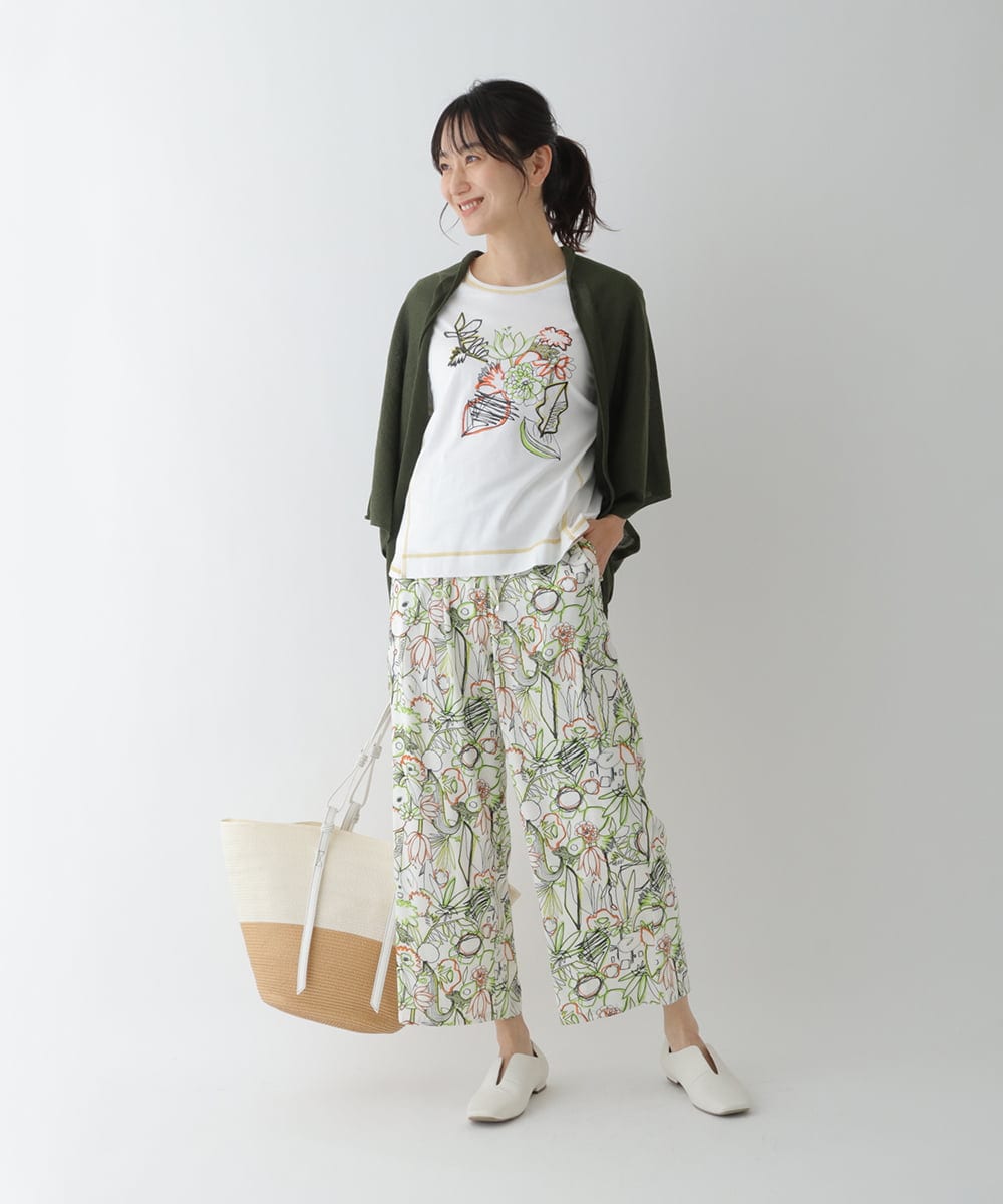 RBLGT25330 HIROKO BIS(ヒロコ ビス) 【洗濯機で洗える】アートプリントフレアパンツ オレンジ