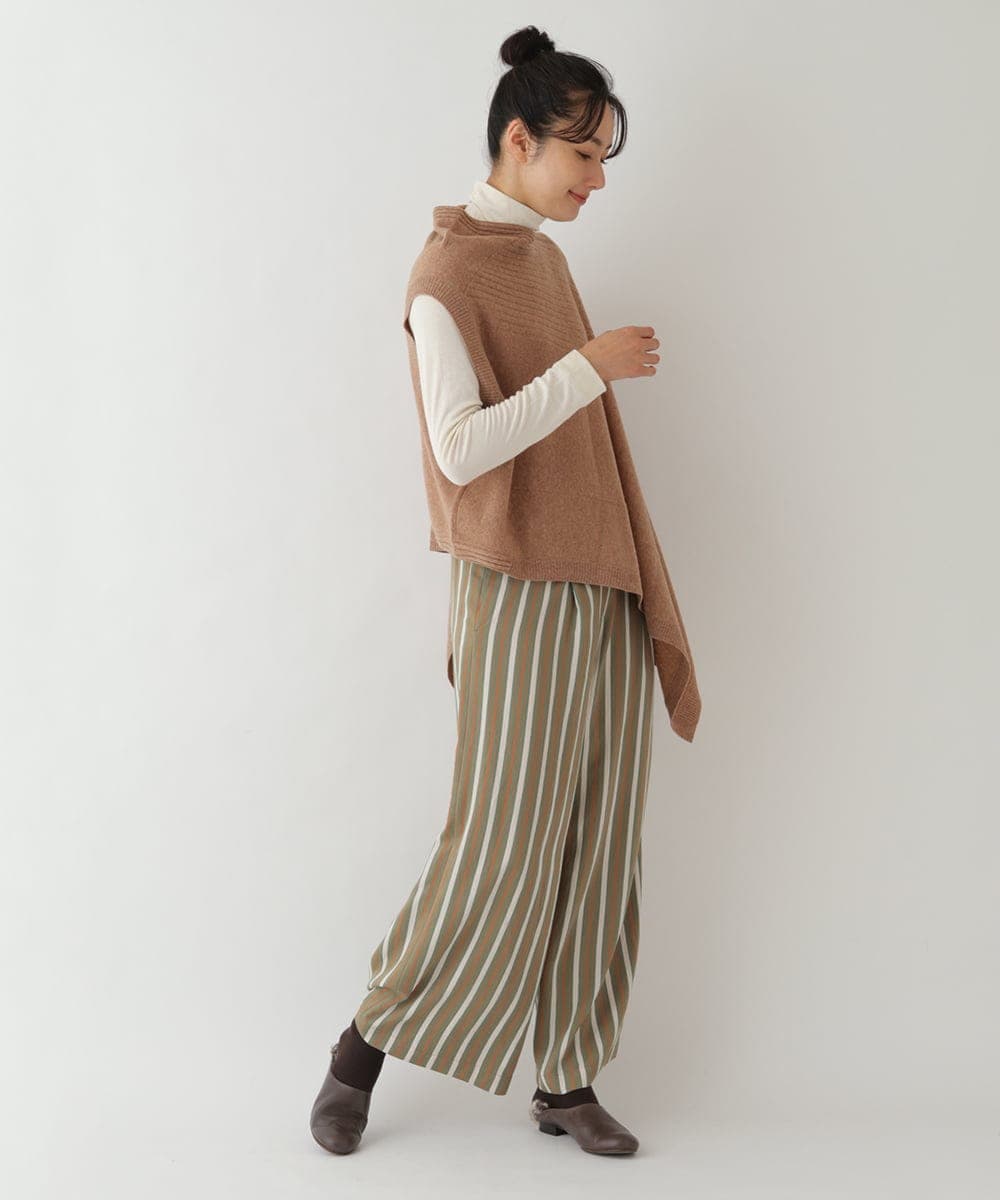 RBLLP15330 HIROKO BIS(ヒロコ ビス) ストライプパターンワイドパンツ ブラウン