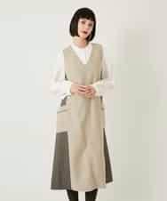 RBPAD27330 HIROKO BIS(ヒロコ ビス) 異素材Vネックジャンパースカート /洗える ベージュ