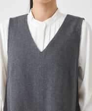 RBPAD27330 HIROKO BIS(ヒロコ ビス) 異素材Vネックジャンパースカート /洗える グレー