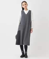 RBPAD27330 HIROKO BIS(ヒロコ ビス) 異素材Vネックジャンパースカート /洗える グレー