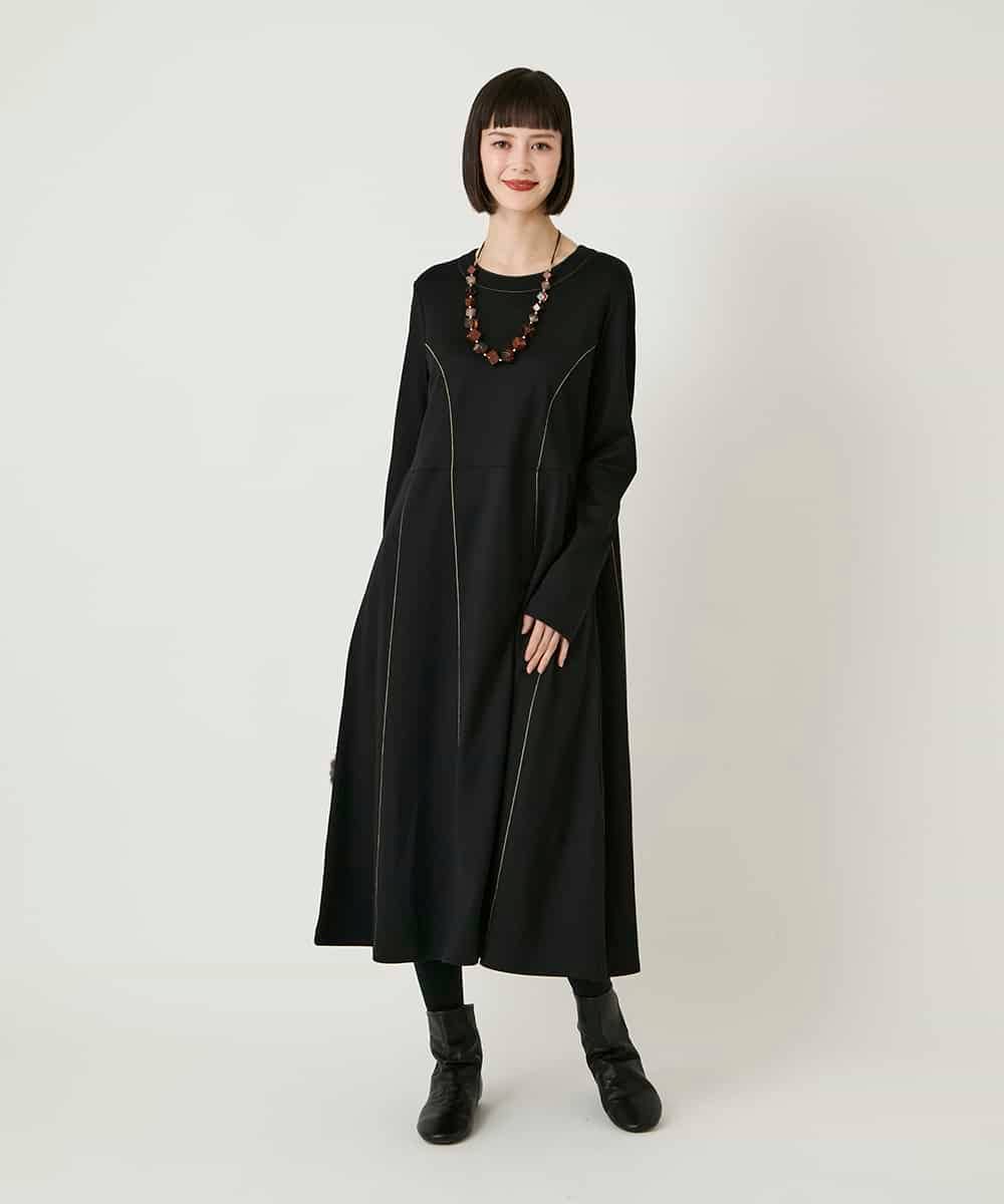 RBPAE42490 HIROKO BIS(ヒロコ ビス) ラインアクセント切り替えデザインポンチワンピース ブラック