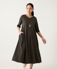 RBPFD37360 HIROKO BIS(ヒロコ ビス) 切り替えフレアジャージーワンピース /洗濯機で洗える ブラウン