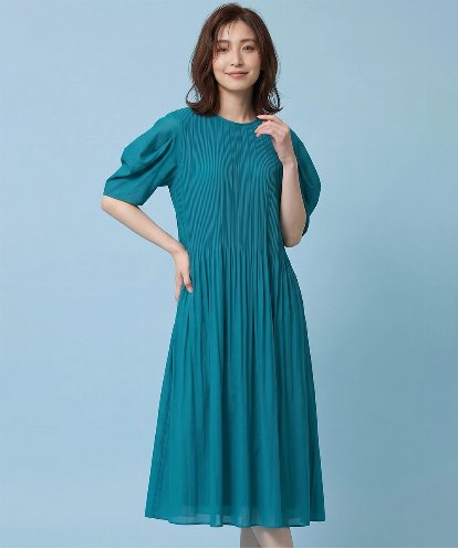 RBPGA02390 HIROKO BIS 【接触冷感】ランダムプリーツワンピース /洗える